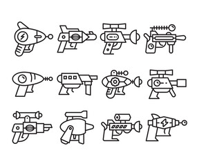Obraz premium space gun and blaster icons set vector line illustration
