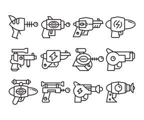 space gun and blaster icons set vector line illustration