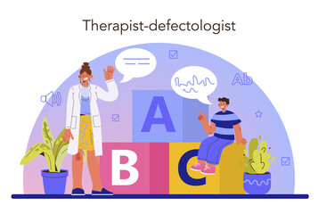 Speech therapist concept. Doctor diagnozing and treating of communication