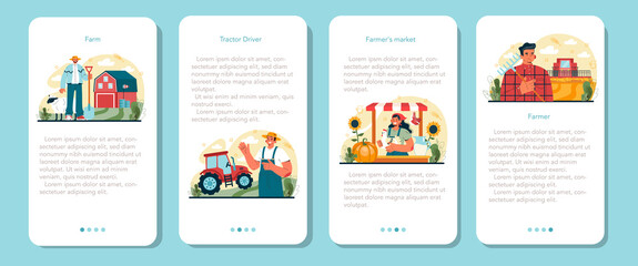 Farmer mobile application banner set. Farm worker growing plants