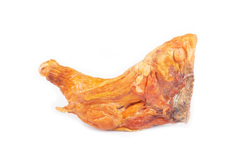 cold smoked golden chicken leg isolated on white background