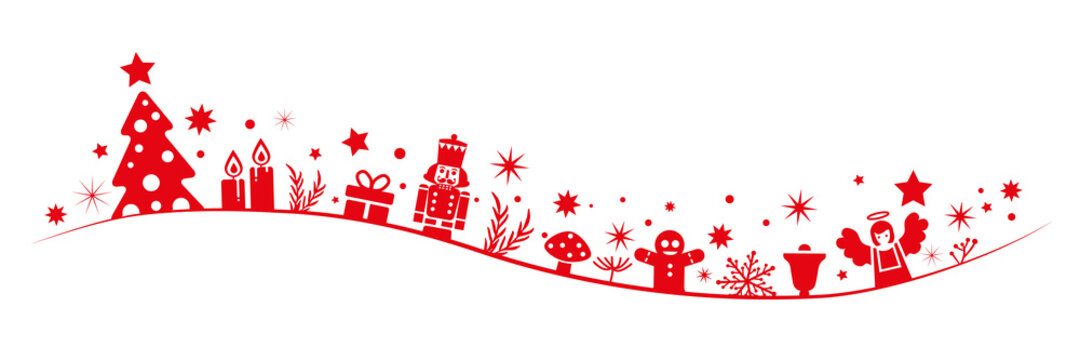 Weihnachtliche Dekoration - Banner mit Weihnachtsbaum Engel Kerzen und Nussknacker