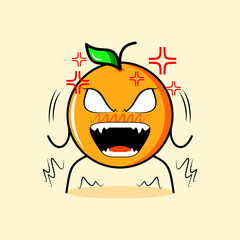 cute orange character with very angry expression. eyes bulging and mouth wide open. suitable for emoticon, logo, mascot, sticker or clipart