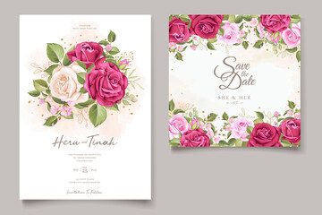 Fototapeta na wymiar elegant watercolor floral wedding invitation card set 