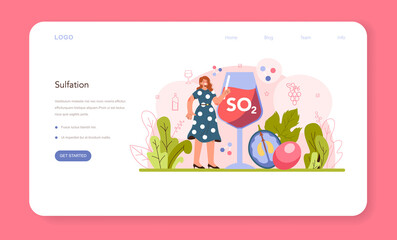 Wine production web banner or landing page. Red and rose wine sulfation