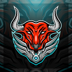 Red bull head esport mascot logo design