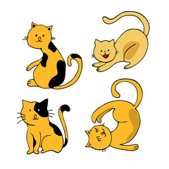 Set characters. Draw vector illustration character collection cute cats. Doodle cartoon style.