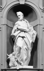 FORLÍ, ITALY - NOVEMBER 11, 2021: The statue of St. Luske the Evangelist in the church Chiesa di Santa Lucia by Antonio Trentanove (1840 - 1812).