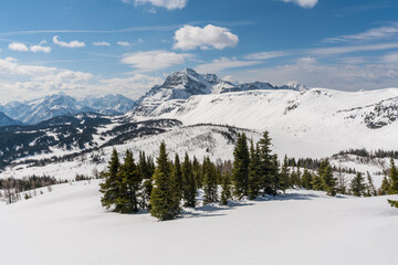 Winter Scenic Landscape View of Snowy Mountain Peaks from Healy Pass,Banff, Canada