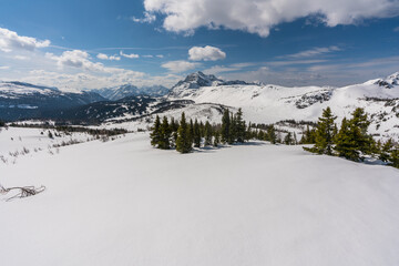 Fototapeta na wymiar Winter Scenic Landscape View of Snowy Mountain Peaks from Healy Pass,Banff, Canada