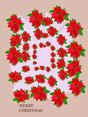 Christmas composition with red poinsettia on a brown background. Christmas card. Place for your text.