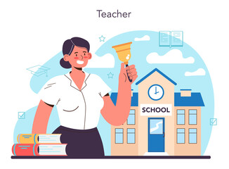 Teacher concept. Professor giving a lesson in a classroom. School worker