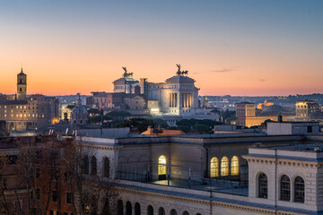 Wonderful view of Rome skyline at sunset time from Castel Sant Angelo. 
National Monument the...