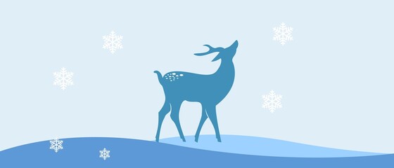 Beautiful silhouettes deerlandscap background. Winter elements for decor and holiday postcards. Vector illustration