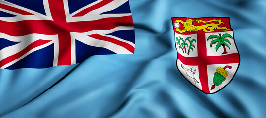 Waving flag concept. National flag of the Republic of Fiji. Waving background. 3D rendering.