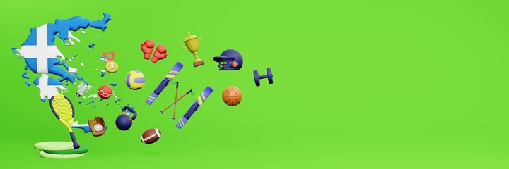 3d rendering of sports equipment in Greece for website cover