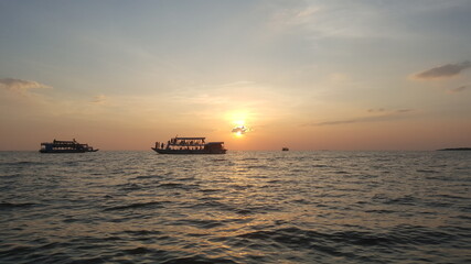 Cambodia. Sunset at Tonle Sap Lake. The largest freshwater lake in Southeast Asia. Siem Reap city....