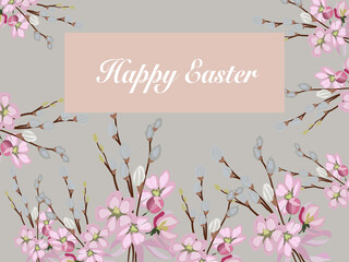Easter composition on a gray background. Easter greeting card.
