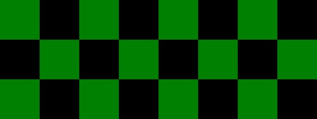 Checkerboard banner. Black and Green colors of checkerboard. Big squares, big cells. Chessboard, checkerboard texture. Squares pattern. Background.