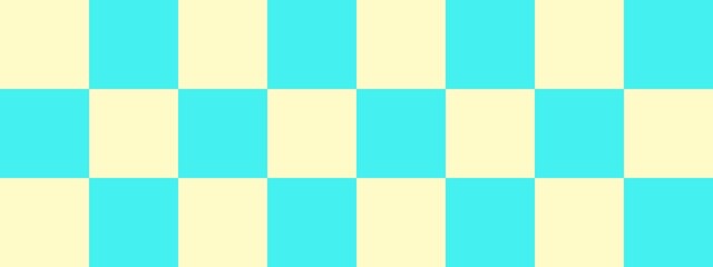 Checkerboard banner. Cyan and Beige colors of checkerboard. Big squares, big cells. Chessboard, checkerboard texture. Squares pattern. Background.