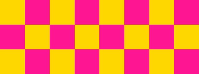 Checkerboard banner. Deep pink and Gold colors of checkerboard. Big squares, big cells. Chessboard, checkerboard texture. Squares pattern. Background.