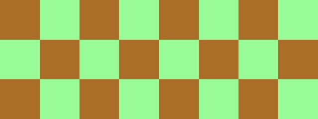 Checkerboard banner. Pale Green and Brown colors of checkerboard. Big squares, big cells. Chessboard, checkerboard texture. Squares pattern. Background.