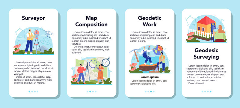 Surveyor Mobile Application Banner Set. Land Surveying Technology