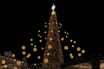 2022 Main Christmas tree of Ukraine lit up in Kyiv Ukraine