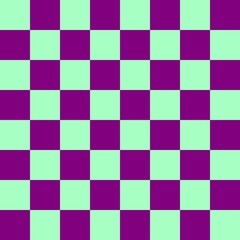 Checkerboard 8 by 8. Purple and Mint colors of checkerboard. Chessboard, checkerboard texture. Squares pattern. Background.
