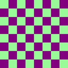 Checkerboard 8 by 8. Purple and Pale Green colors of checkerboard. Chessboard, checkerboard texture. Squares pattern. Background.