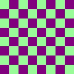 Checkerboard 8 by 8. Purple and Pale Green colors of checkerboard. Chessboard, checkerboard texture. Squares pattern. Background.