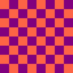 Checkerboard 8 by 8. Purple and Tomato colors of checkerboard. Chessboard, checkerboard texture. Squares pattern. Background.