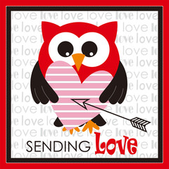 Naklejka premium owl with heart for valentine or wedding card