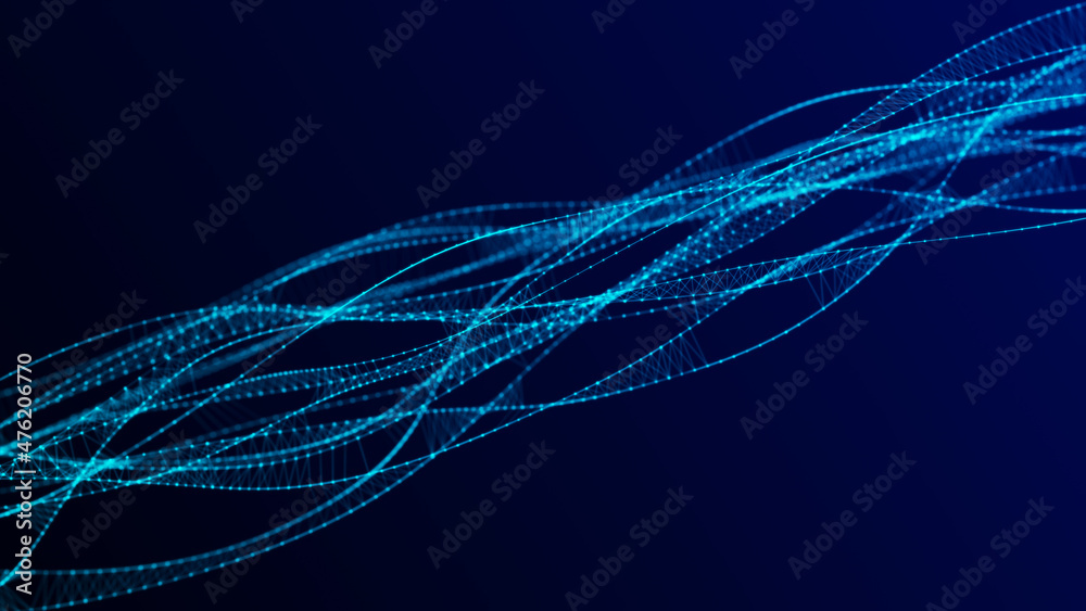 Poster molecular dna structure. sound wave of particles. network connections structure. big data visualizat