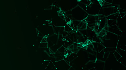 Abstract geometric background with connecting points and lines. Abstract green digital background. Network concept. Big data complex with compounds. 3D rendering.