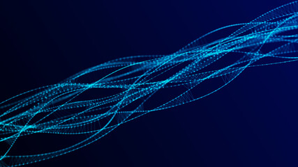 Molecular DNA structure. Sound wave of particles. Network connections structure. Big data visualization. 3D rendering.