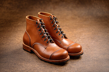 Handcrafted men's brown leather boots 