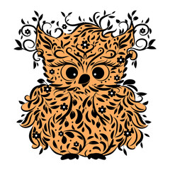 Small openwork owl made of flowers and leaves.