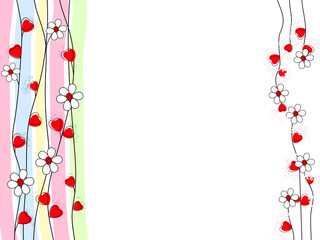 Background with hearts and flowers for a holiday card, poster, notebook or notepad cover.