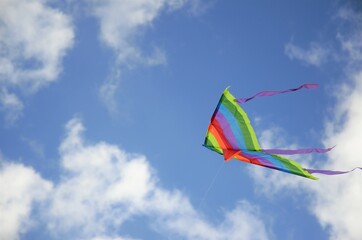 colorful kite flying in the blue sky