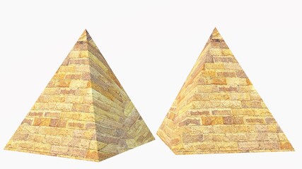 3d illustration, pyramid, triangle shape, brick pattern, white background