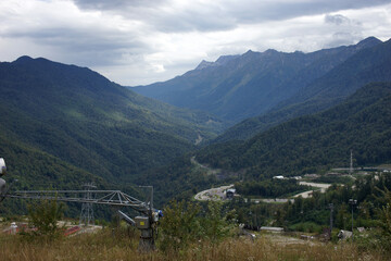 Mountain landscape. Rosa Khutor. Krasnaya Polyana. Russia. Sochi. Autumn 2021.
