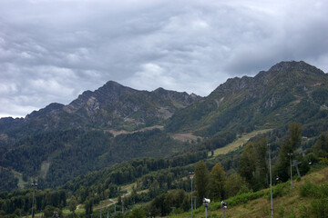 Mountain landscape. Rosa Khutor. Krasnaya Polyana. Russia. Sochi. Autumn 2021.