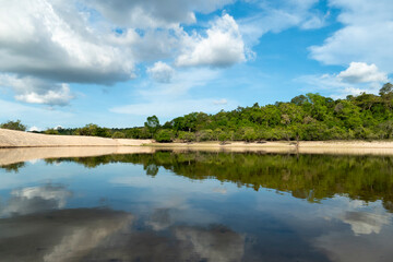 Fototapeta na wymiar Reflections in water. Landscape in the Tapajos River, Brazilian Amazon.
