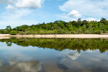 Fototapeta na wymiar Reflections in water. Landscape in the Tapajos River, Brazilian Amazon.