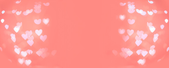 rose blurred background with hearts valentines day,copy space in center,banner