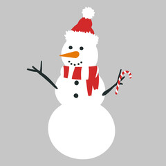 Funny snowman. Vector element isolated on white background.