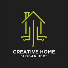 Vektor template logo konstruksi rumah dan bangunan, arsitek modern, dengan gaya garis