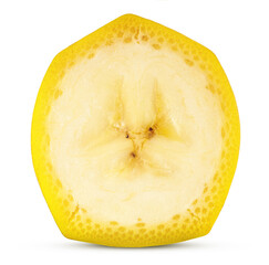 Slice of banana isolated on white background
