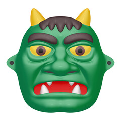 節分のイラスト素材　鬼のお面　強面　緑
